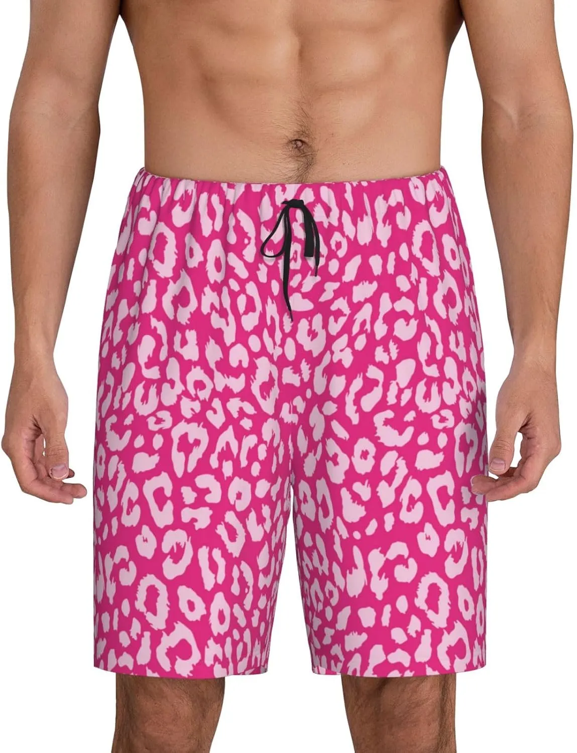 Vosery Mens Pajama Pants - Leopard Pink Comfy Sleep Shorts Mens Pajama Shorts, Mens Lounge Shorts Pj Pants