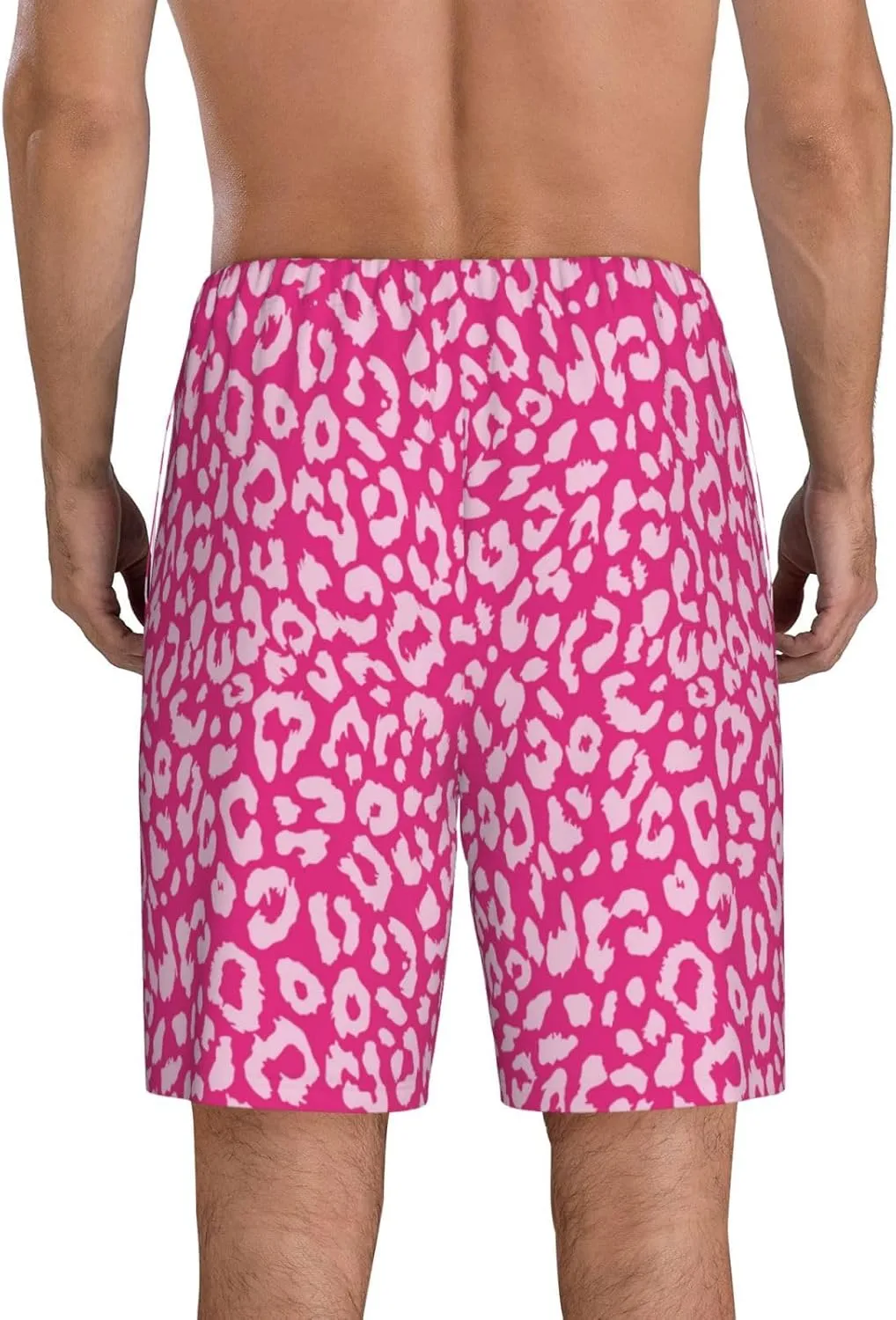 Vosery Mens Pajama Pants - Leopard Pink Comfy Sleep Shorts Mens Pajama Shorts, Mens Lounge Shorts Pj Pants