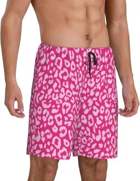 Vosery Mens Pajama Pants - Leopard Pink Comfy Sleep Shorts Mens Pajama Shorts, Mens Lounge Shorts Pj Pants