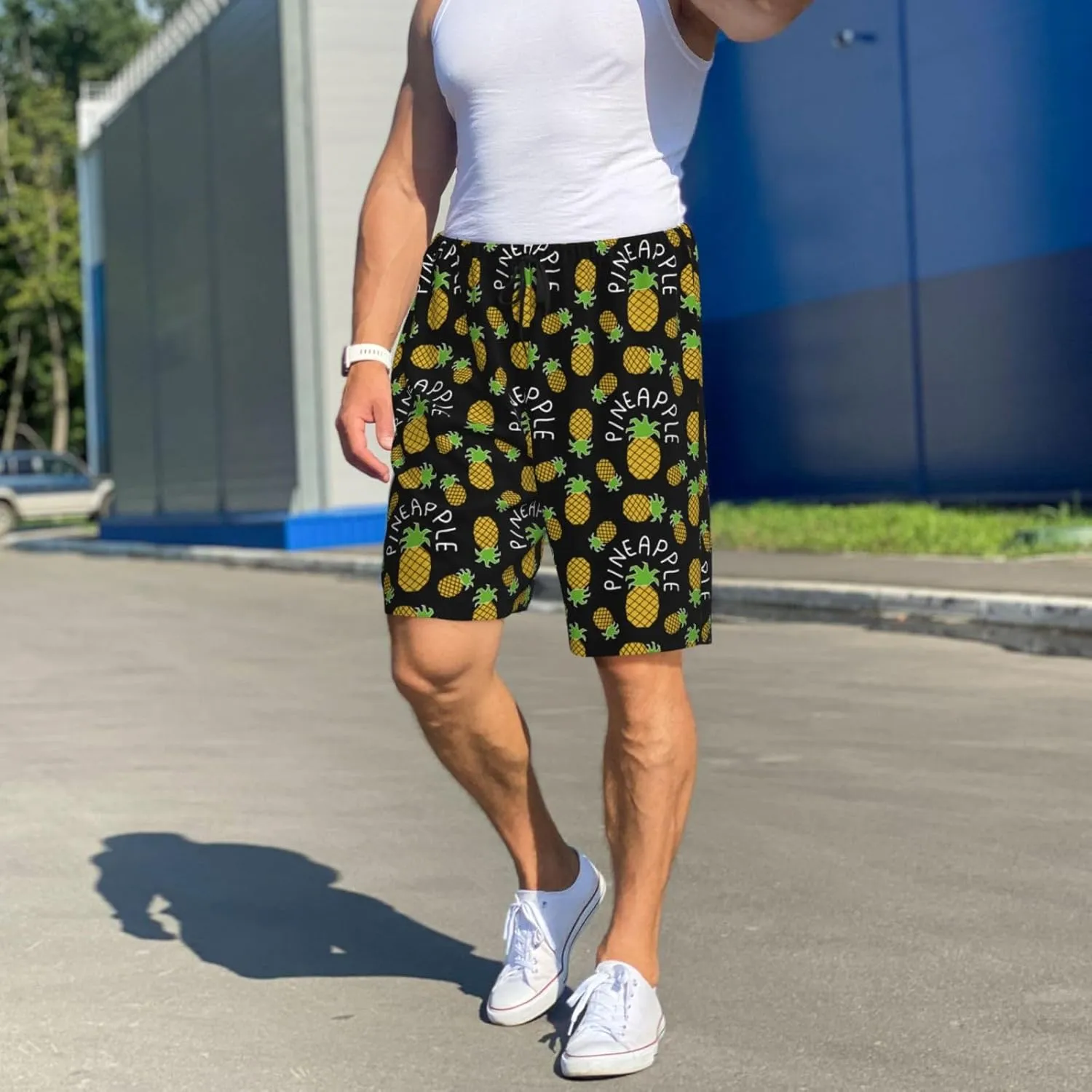 Vosery Mens Pajama Pants - Pineapple Comfy Sleep Shorts Mens Pajama Shorts, Mens Lounge Shorts Pj Pants