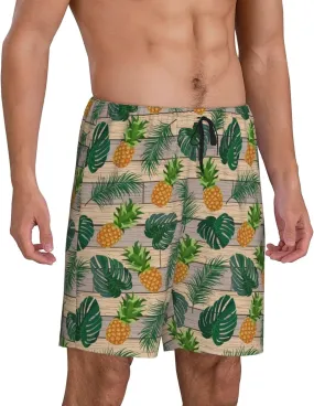 Vosery Mens Pajama Pants - Pineapples Palm Leaves Comfy Sleep Shorts Mens Pajama Shorts, Mens Lounge Shorts Pj Pants