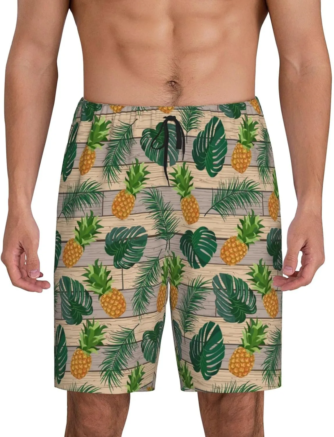 Vosery Mens Pajama Pants - Pineapples Palm Leaves Comfy Sleep Shorts Mens Pajama Shorts, Mens Lounge Shorts Pj Pants