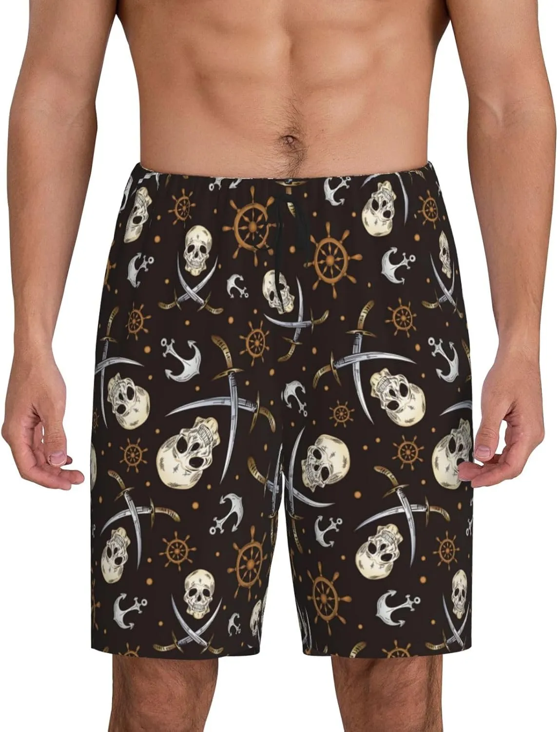 Vosery Mens Pajama Pants - Pirate Skulls Comfy Sleep Shorts Mens Pajama Shorts, Mens Lounge Shorts Pj Pants