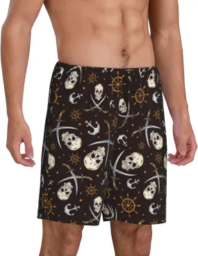 Vosery Mens Pajama Pants - Pirate Skulls Comfy Sleep Shorts Mens Pajama Shorts, Mens Lounge Shorts Pj Pants