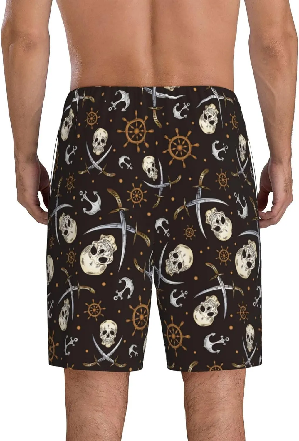 Vosery Mens Pajama Pants - Pirate Skulls Comfy Sleep Shorts Mens Pajama Shorts, Mens Lounge Shorts Pj Pants