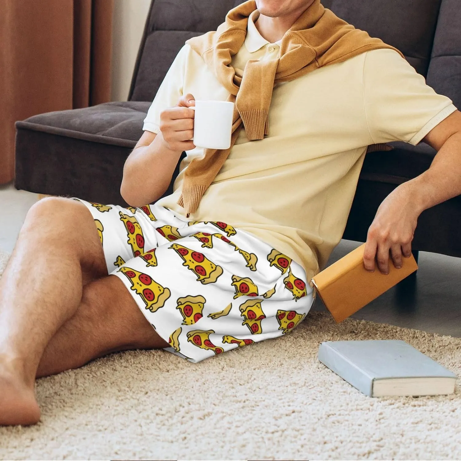 Vosery Mens Pajama Pants - Pizza Comfy Sleep Shorts Mens Pajama Shorts, Mens Lounge Shorts Pj Pants
