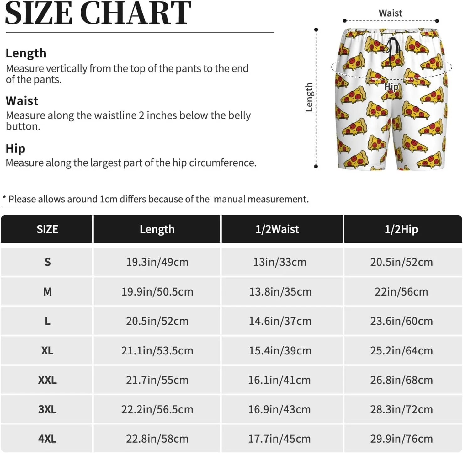 Vosery Mens Pajama Pants - Pizza Comfy Sleep Shorts Mens Pajama Shorts, Mens Lounge Shorts Pj Pants