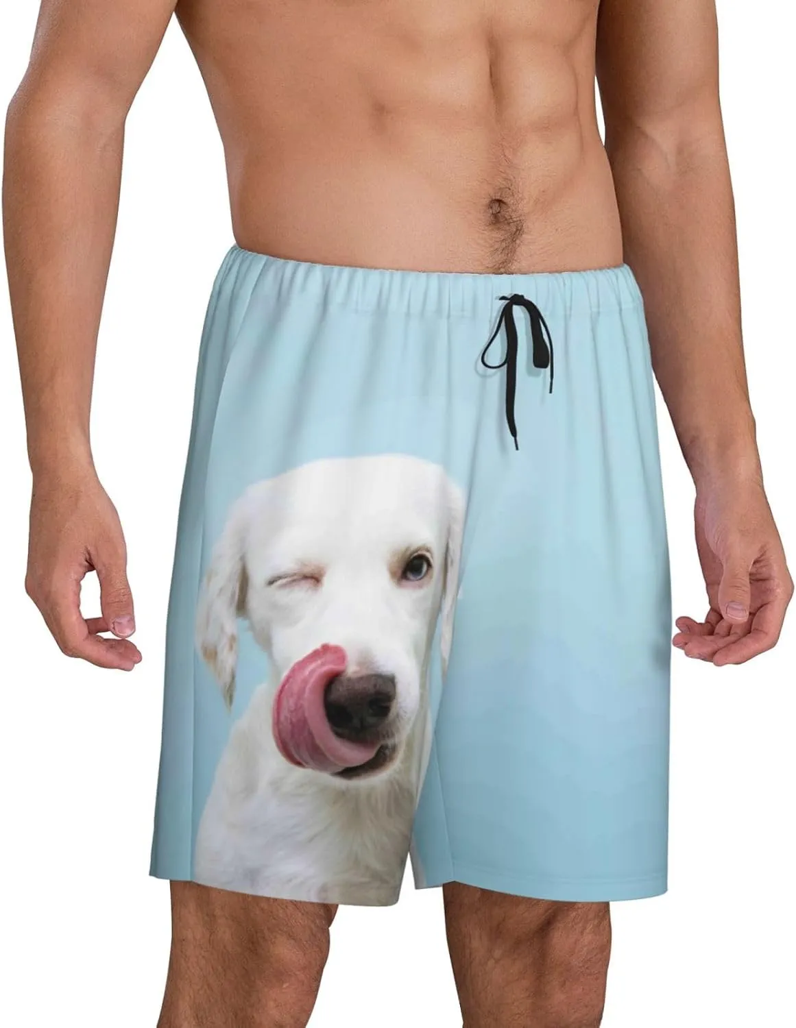 VOSERY mens pajama pants - Puppy Licks Nose Comfy Sleep Shorts Mens Pajama shorts, mens lounge shorts pj pants