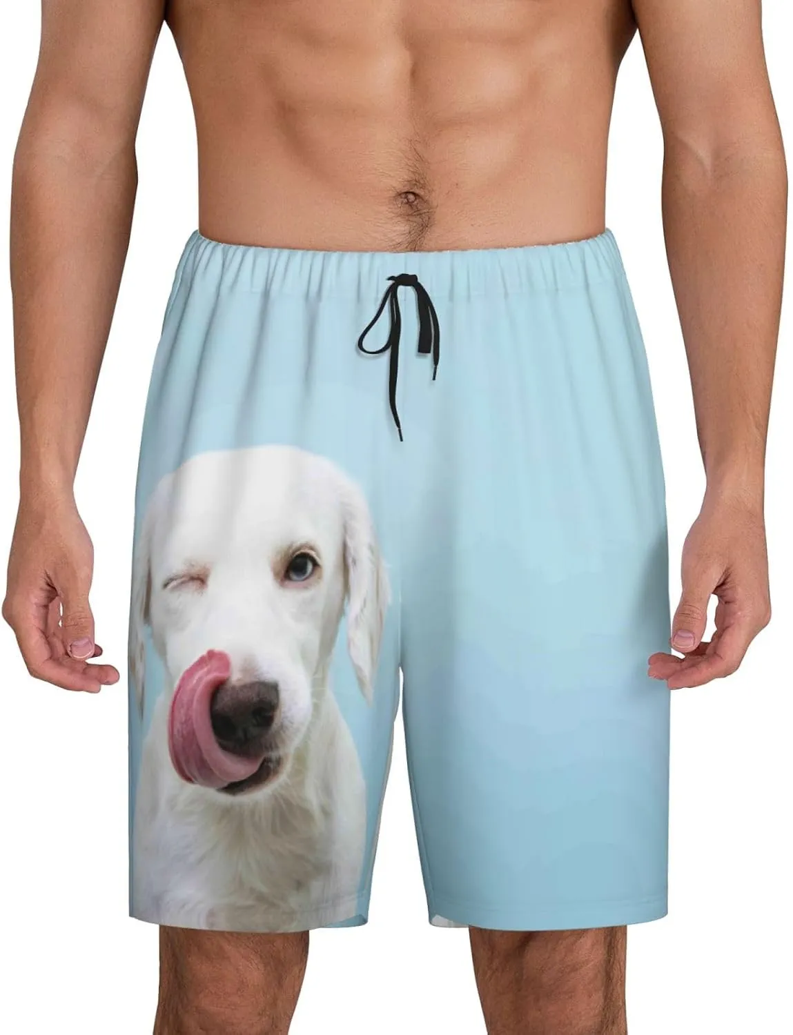 VOSERY mens pajama pants - Puppy Licks Nose Comfy Sleep Shorts Mens Pajama shorts, mens lounge shorts pj pants