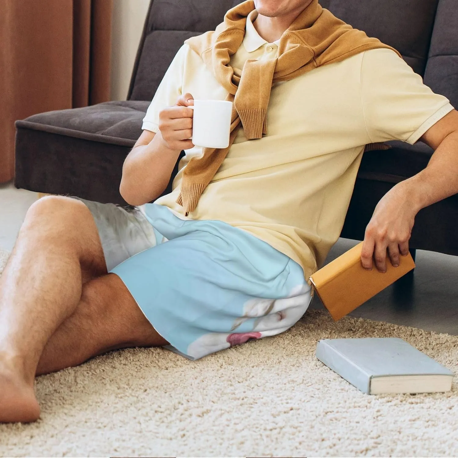 VOSERY mens pajama pants - Puppy Licks Nose Comfy Sleep Shorts Mens Pajama shorts, mens lounge shorts pj pants