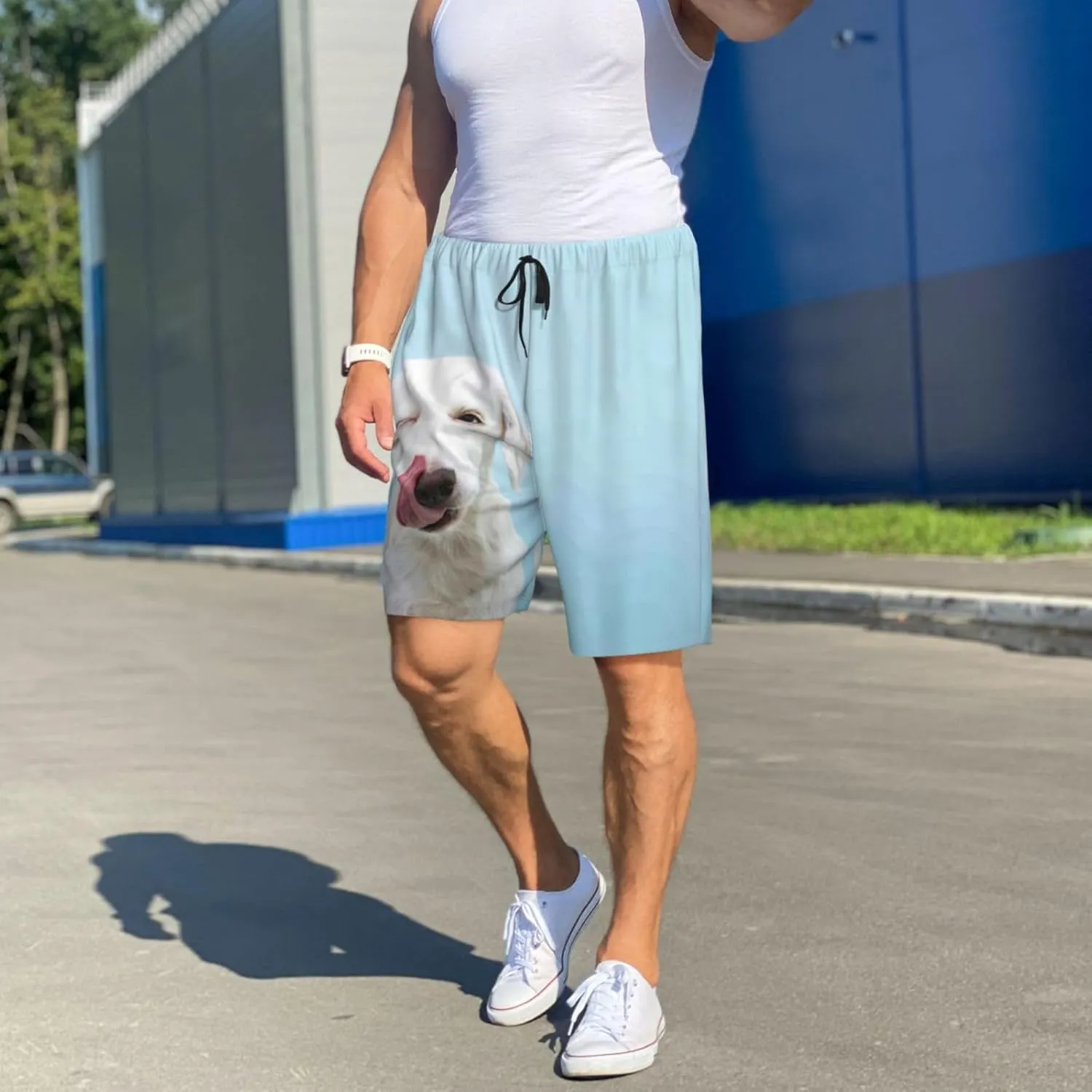 VOSERY mens pajama pants - Puppy Licks Nose Comfy Sleep Shorts Mens Pajama shorts, mens lounge shorts pj pants