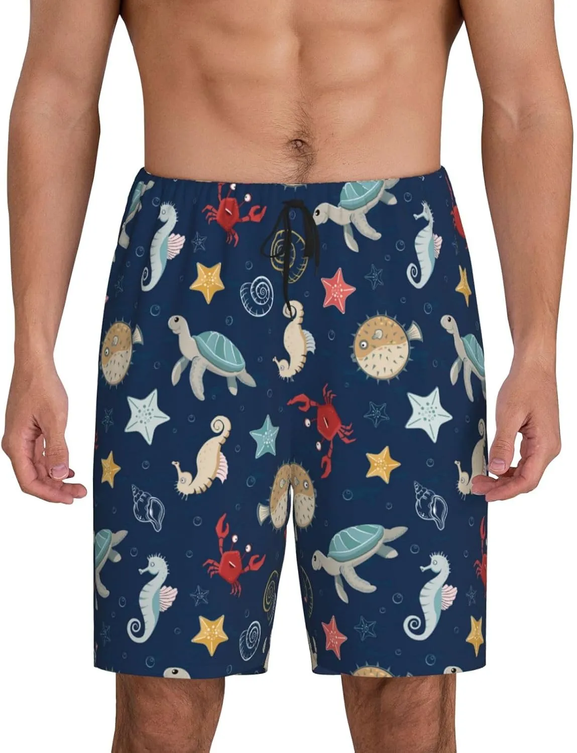 Vosery Mens Pajama Pants - Sea Creatures Comfy Sleep Shorts Mens Pajama Shorts, Mens Lounge Shorts Pj Pants