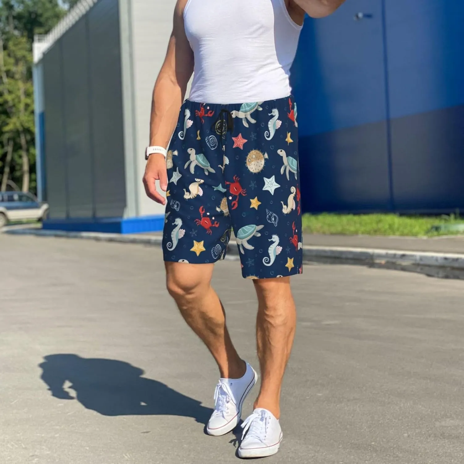 Vosery Mens Pajama Pants - Sea Creatures Comfy Sleep Shorts Mens Pajama Shorts, Mens Lounge Shorts Pj Pants