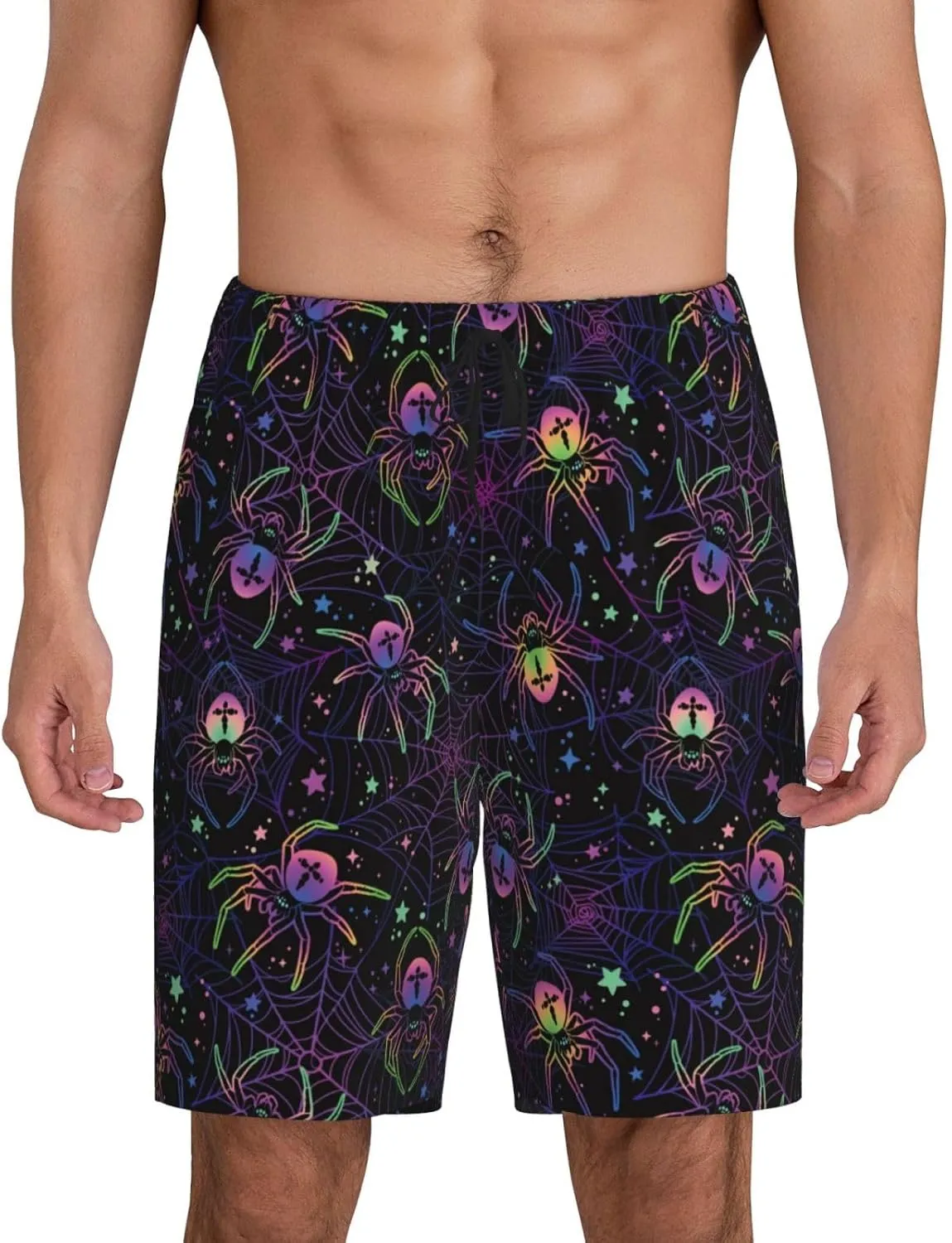 Vosery Mens Pajama Pants - Spider Comfy Sleep Shorts Mens Pajama Shorts, Mens Lounge Shorts Pj Pants