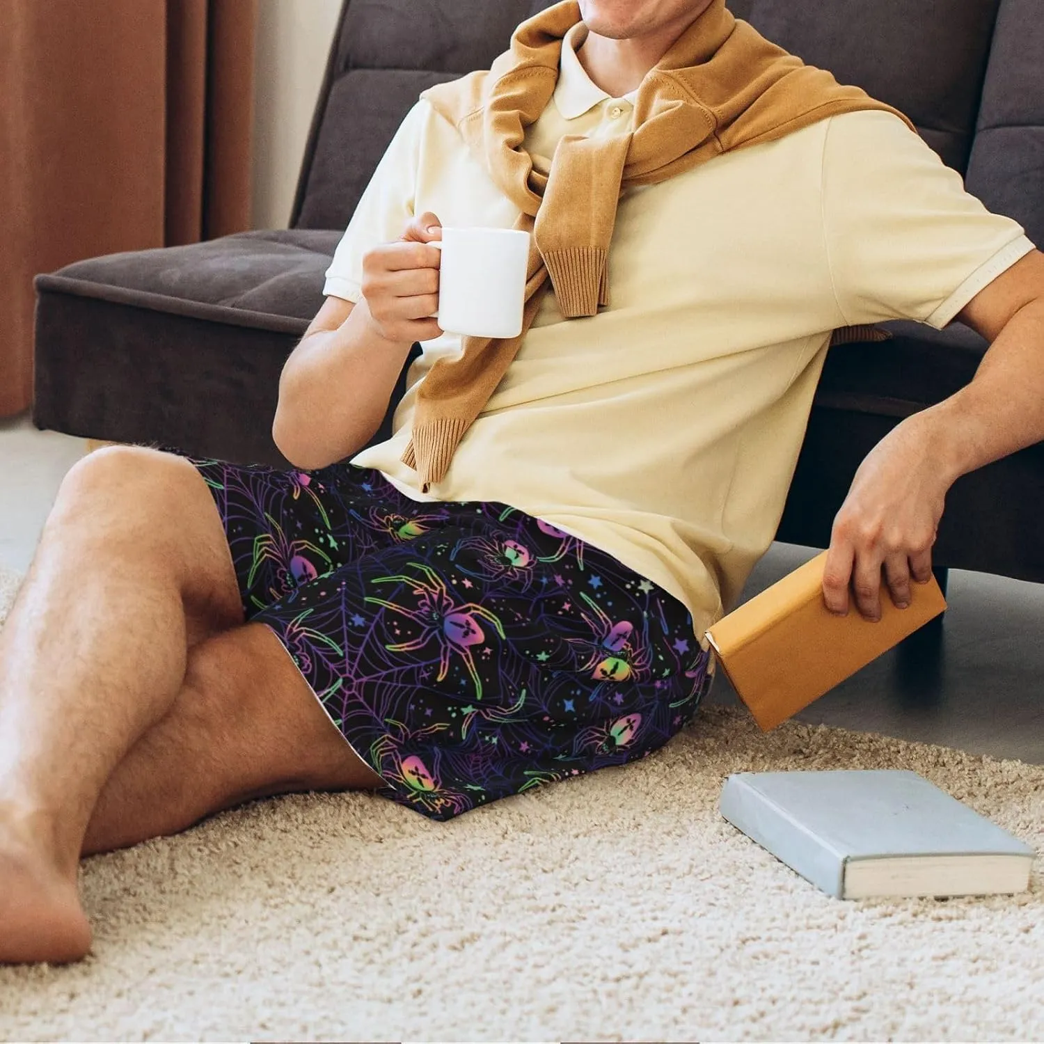 Vosery Mens Pajama Pants - Spider Comfy Sleep Shorts Mens Pajama Shorts, Mens Lounge Shorts Pj Pants