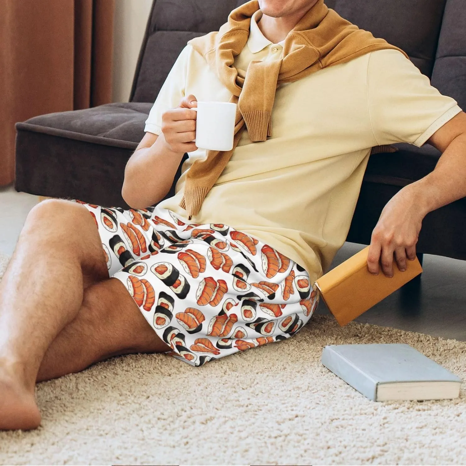 Vosery Mens Pajama Pants - Sushi Roll Comfy Sleep Shorts Mens Pajama Shorts, Mens Lounge Shorts Pj Pants