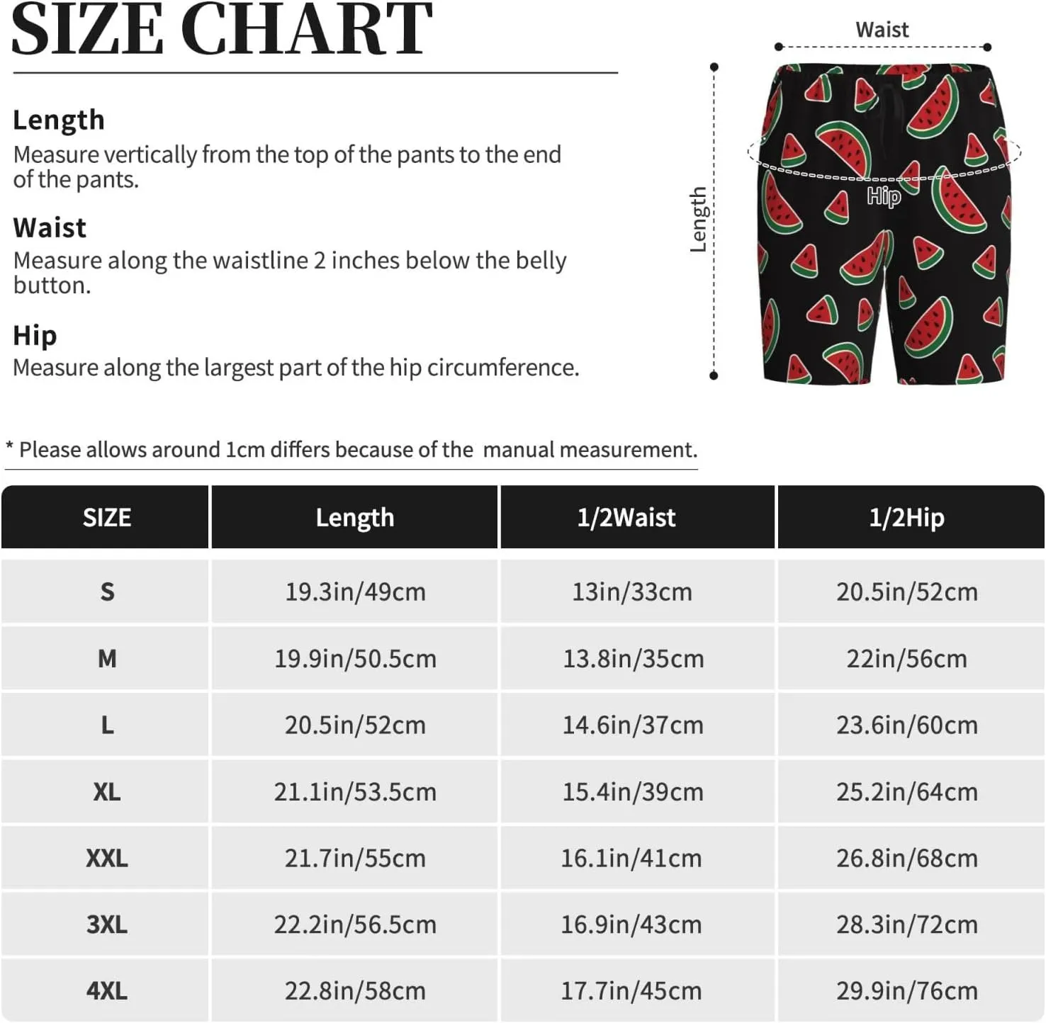 Vosery Mens Pajama Pants - Watermelon Print Comfy Sleep Shorts Mens Pajama Shorts, Mens Lounge Shorts Pj Pants