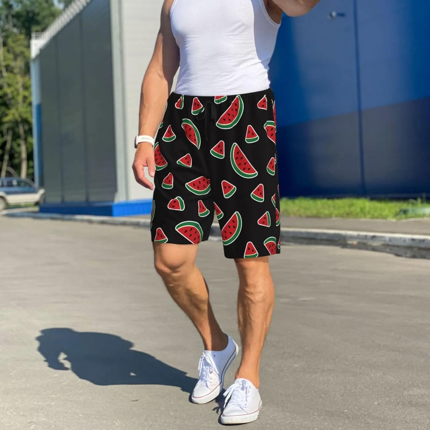 Vosery Mens Pajama Pants - Watermelon Print Comfy Sleep Shorts Mens Pajama Shorts, Mens Lounge Shorts Pj Pants