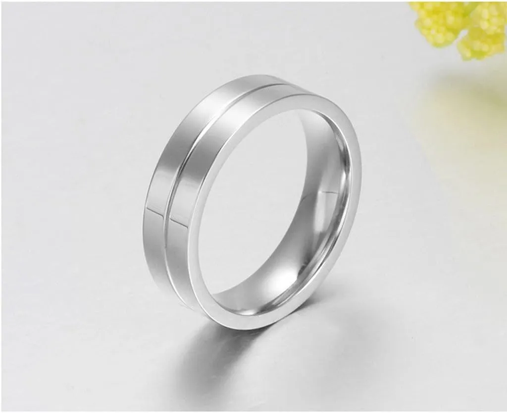 Wang Rong ROWAG 6MM Men Titanium Stainless Steel Wedding Promise Engagement Couple Rings for Him and Her Women Cubic Zirconia CZ Bands