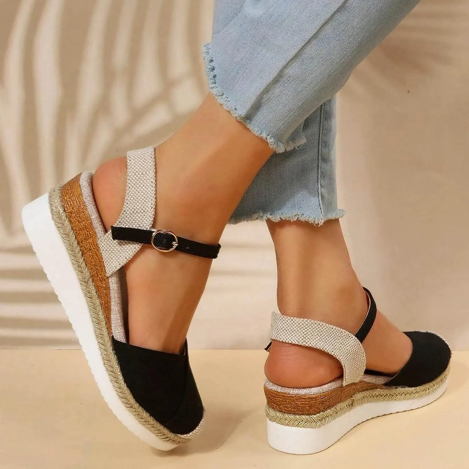 Wedge Sandals for Women,Womens Espadrille Platform Wedge Sandals Open Toe Ankle Strap Buckle Platform Sandals Casual Summer Dress Shoes Platform Sandals Lightweight Womens Sandals