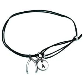 Wishbone cord bracelet, wishbone charm bracelet, adjustable bracelet, charm bracelet, personalized bracelet, initial, monogram