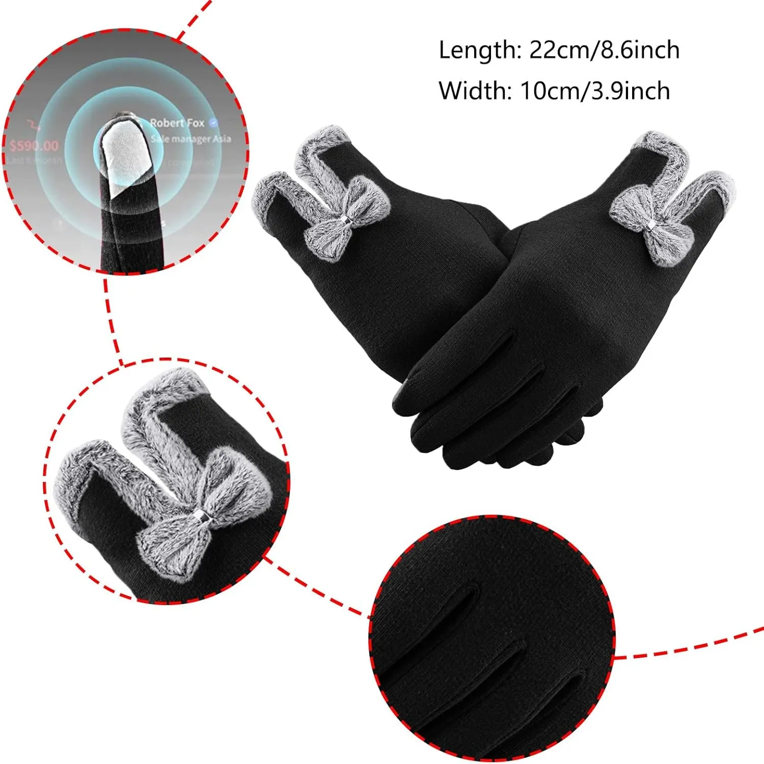 Women Winter Gloves With Touchscreen Fingers, Fleece Lined Gloves for Womens Cold Weather Thick for Warm Wear