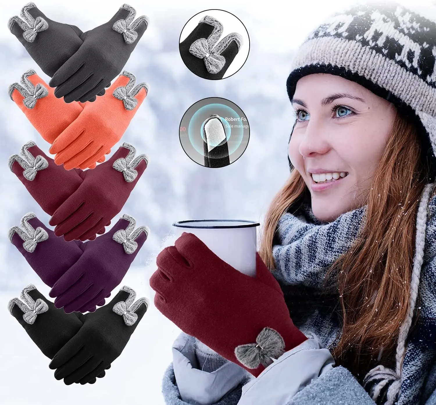 Women Winter Gloves With Touchscreen Fingers, Fleece Lined Gloves for Womens Cold Weather Thick for Warm Wear
