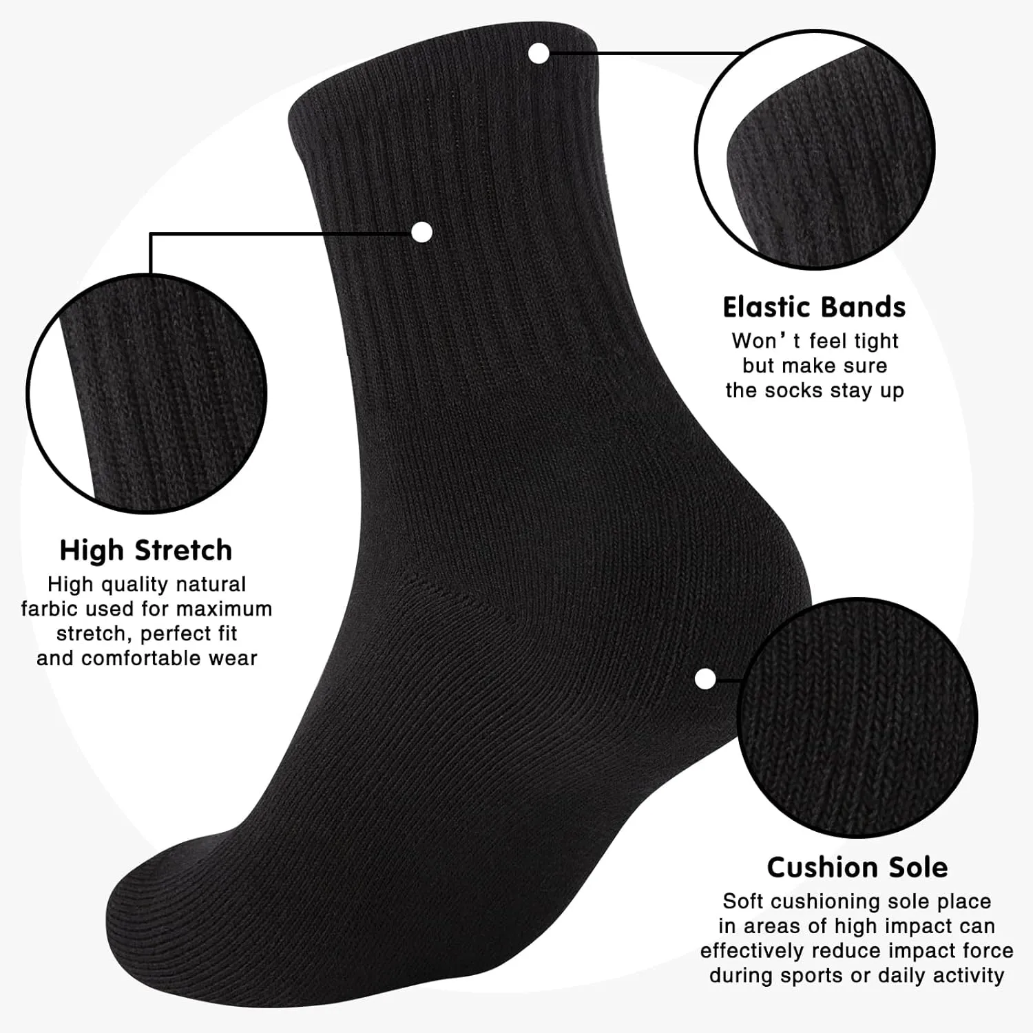 Womens 100% Cotton Cushioned Ankle Socks, Athletic Quarter Mini Crew Socks.