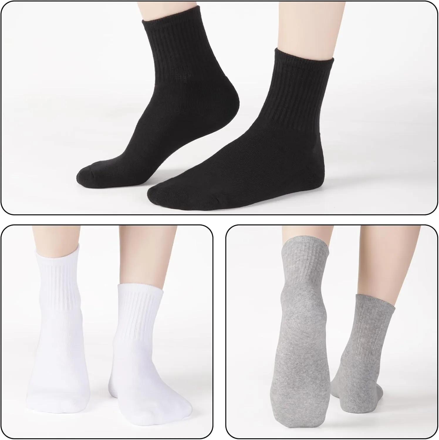 Womens 100% Cotton Cushioned Ankle Socks, Athletic Quarter Mini Crew Socks.