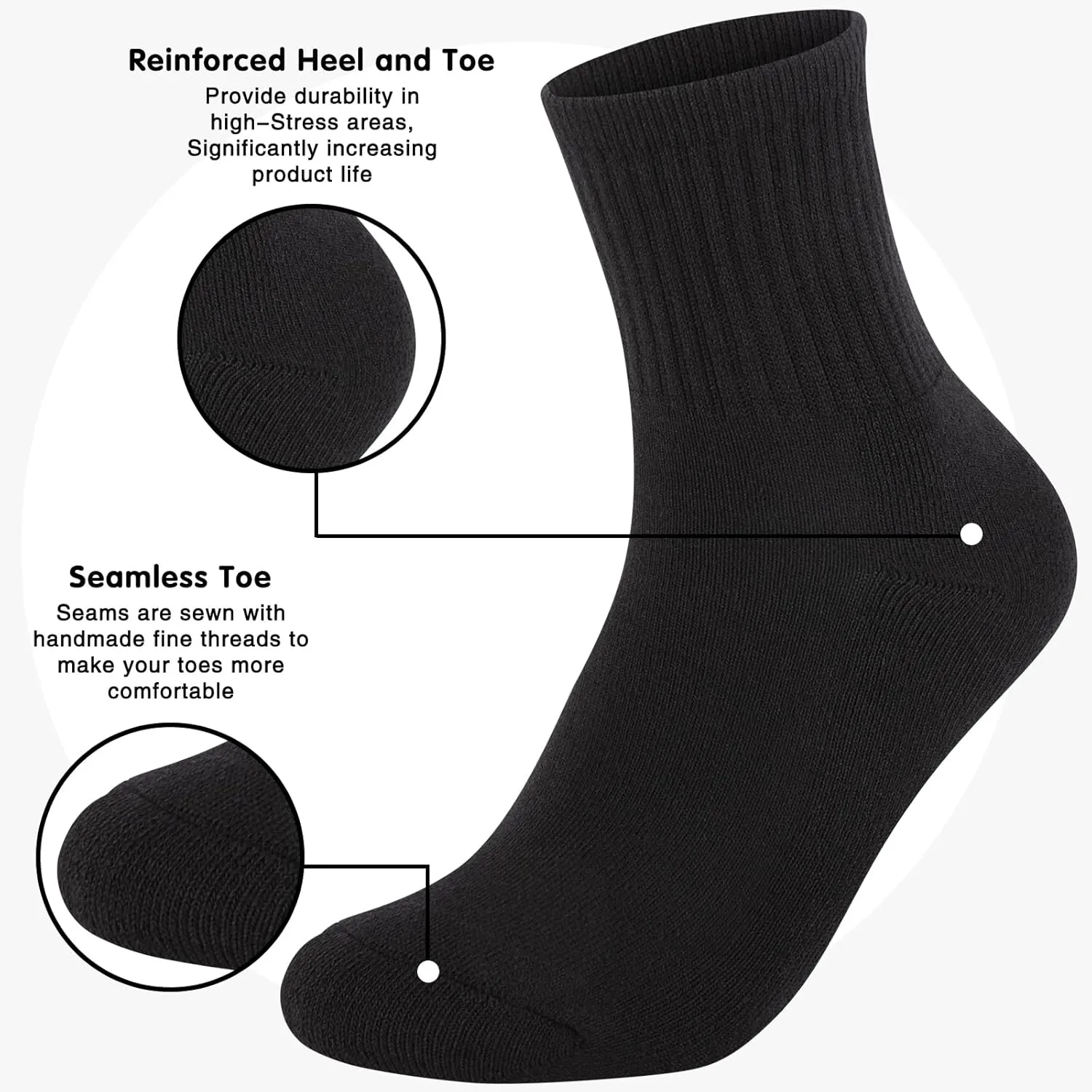 Womens 100% Cotton Cushioned Ankle Socks, Athletic Quarter Mini Crew Socks.