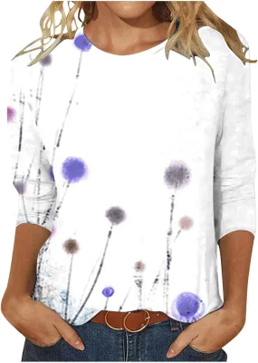 Womens 3/4 Length Sleeve Tee Shirts 2024 Summer Floral Print V Neck Womens Button Up Blouses Casual Pullover
