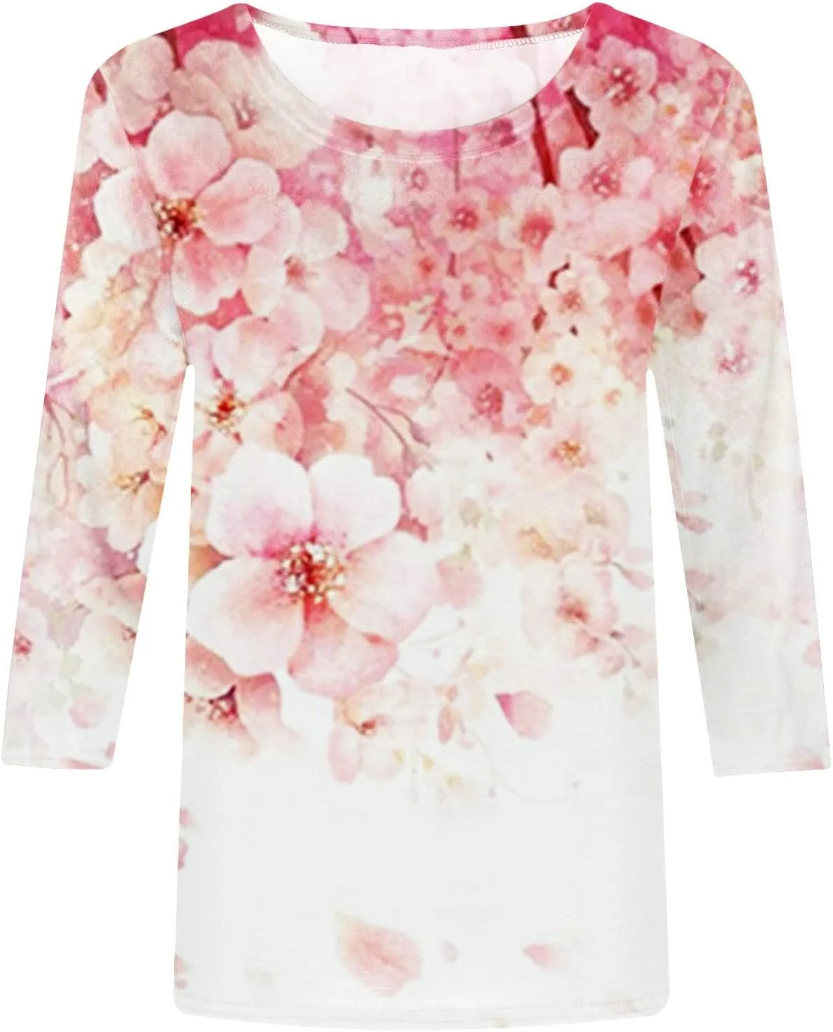 Womens 3/4 Length Sleeve Tee Shirts 2024 Summer Floral Print V Neck Womens Button Up Blouses Casual Pullover
