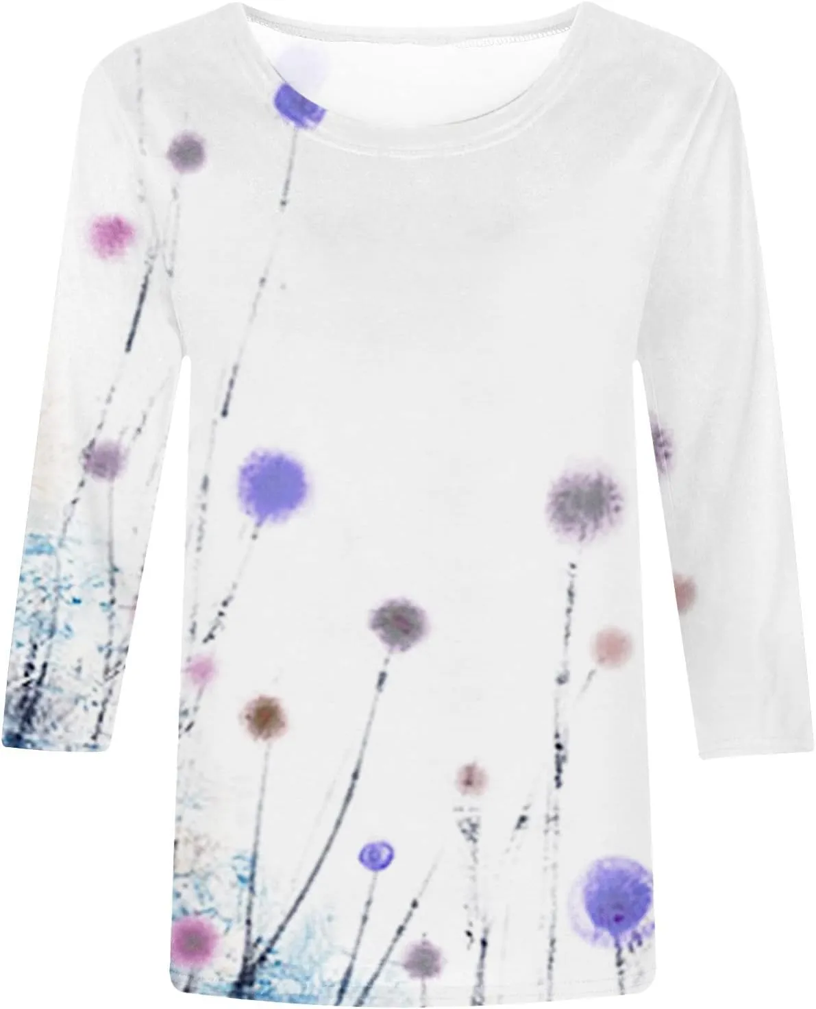Womens 3/4 Length Sleeve Tee Shirts 2024 Summer Floral Print V Neck Womens Button Up Blouses Casual Pullover