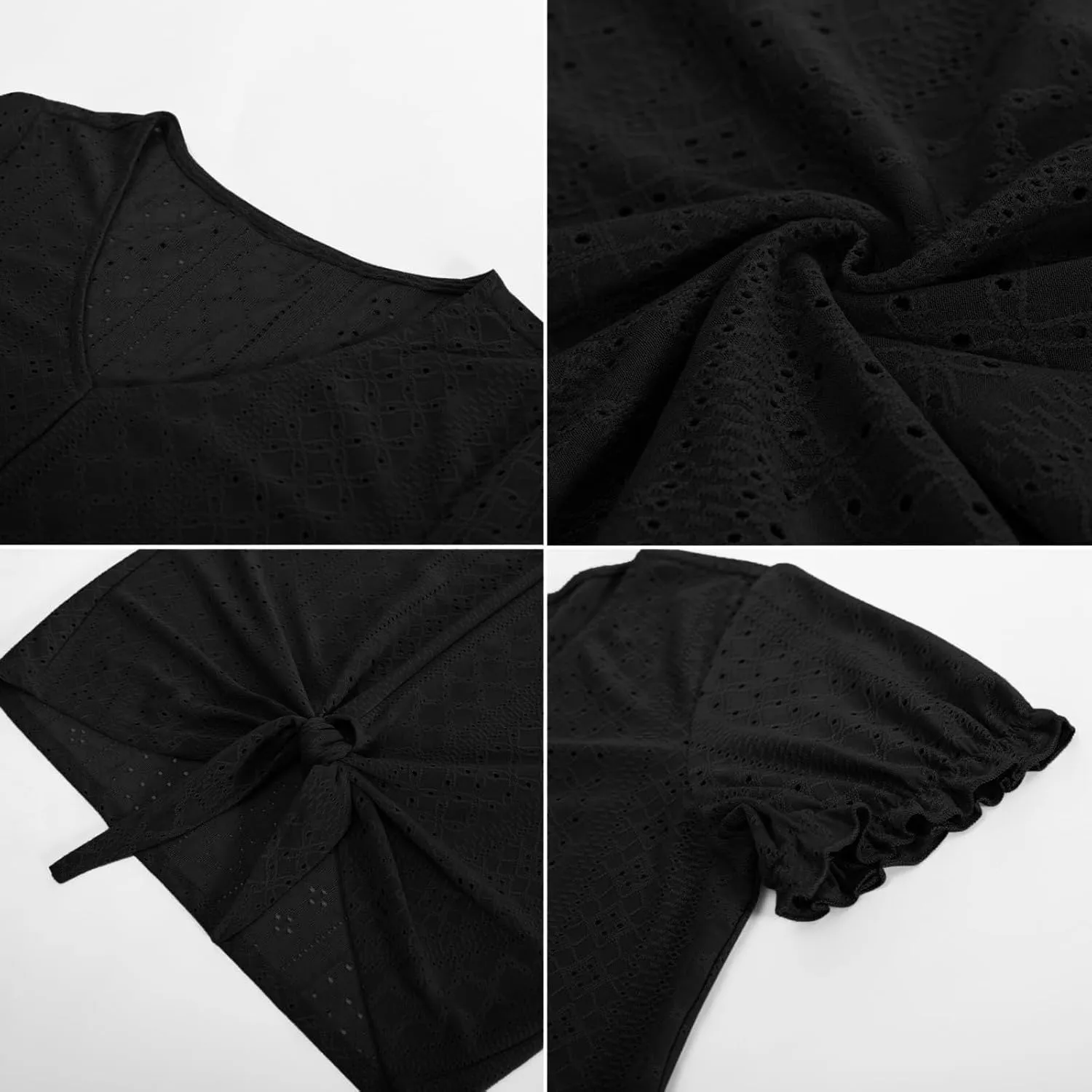 Womens 3/4 Pleated Short Sleeve Top Shirt Comfy Crewneck Lightweight Tunics Loose Fit Blouses Basic Cozy Tees for Ladies