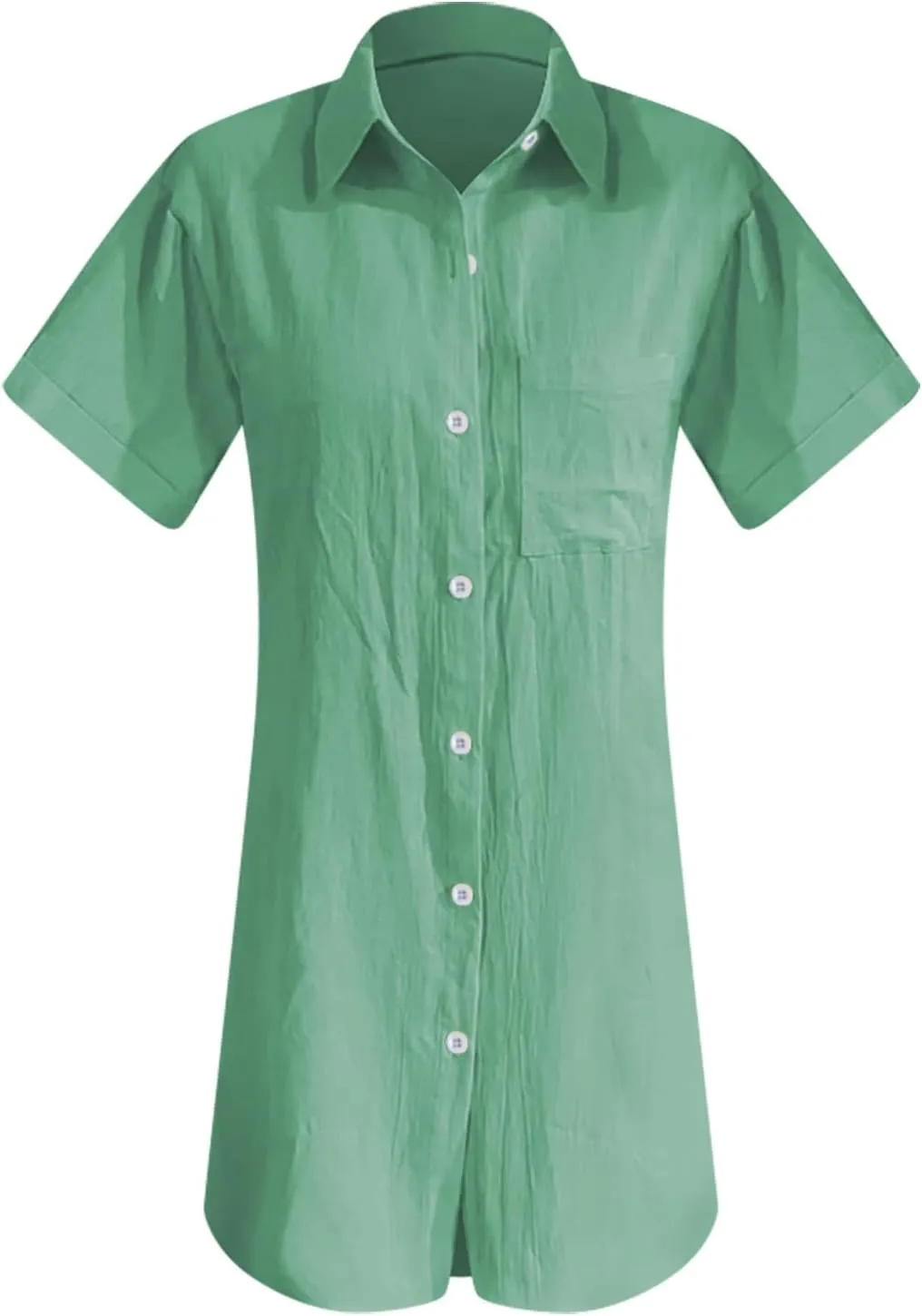 Womens Button Down Shirts Long Tunics Cotton Linen Dress Plus Size Short Sleeve Tops Beach Cover up Loose Blouse 2025