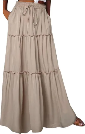 Womens Casual High Waist Tie Paisley Print Long Maxi Skirt with Pockets
