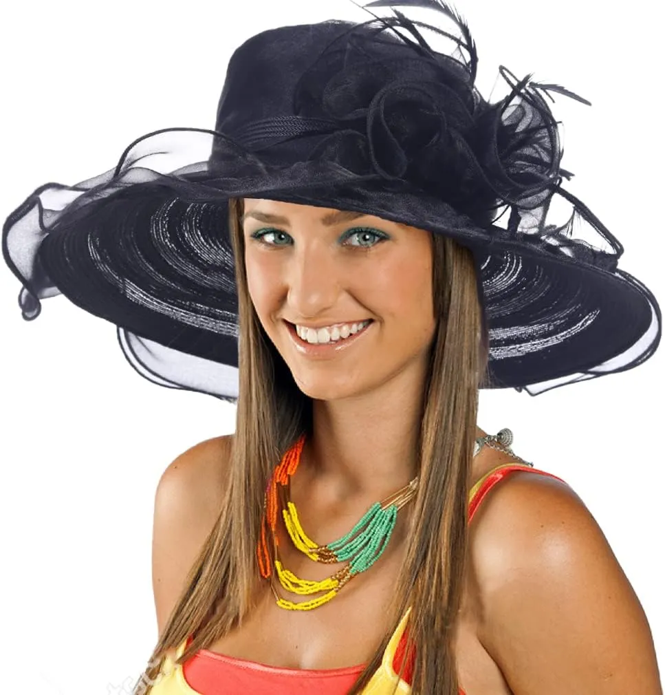 Womens Church Kentucky Derby Hat Wide Brim Tea Party Wedding Cap