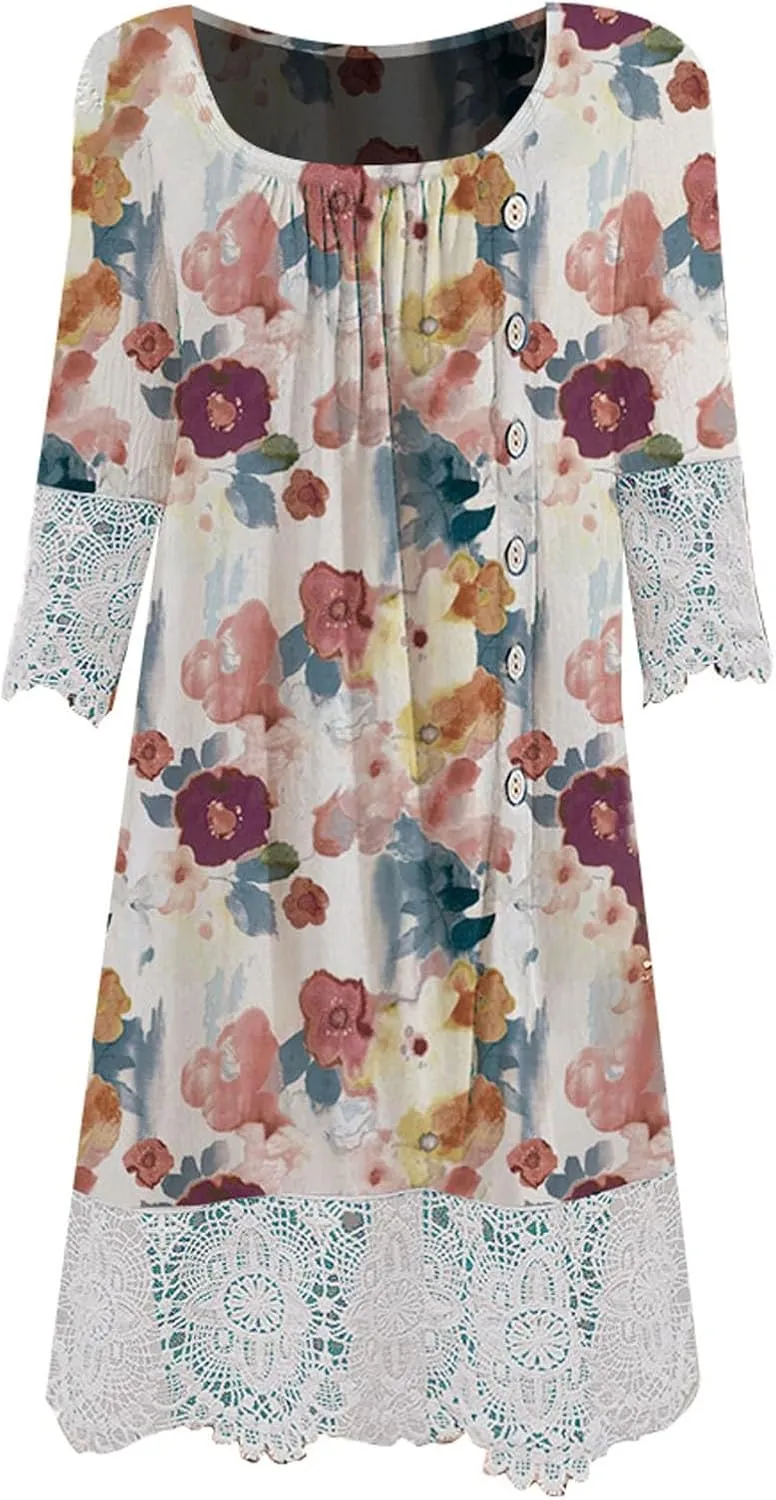 Womens Colorful Boho Floral Maxi Dress Casual Loose Summer Beach Vacation Flowy Dresses