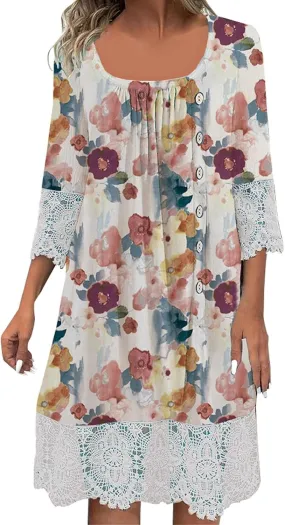 Womens Colorful Boho Floral Maxi Dress Casual Loose Summer Beach Vacation Flowy Dresses