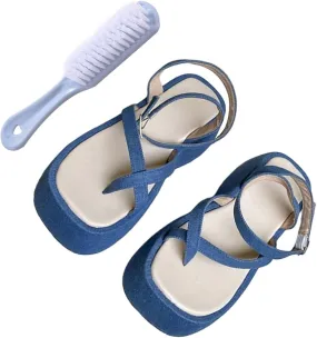 Womens Comfy Platform Sandals, Womens Summer Fashion Denim Platform Bunion Sandals, Breathable Orthopedic Bunion Corrector Sandals, for Bunion Splints Toe Separator, Hallux Valgus