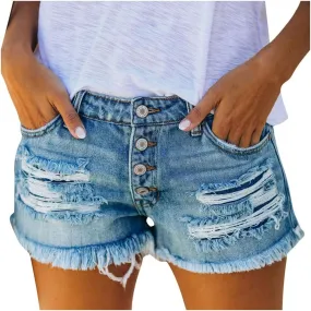 Womens Denim Shorts Low Rise Casual Stretchable Mom Jean Shorts Plain Color Frayed Hem Slim Shorts Womens Shorts for Summer