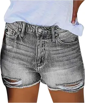 Womens Denim Shorts Stretchable Fashionable Low Rise Mom Jeans Shorts Pure Color Frayed Hem Slim Shorts Womens Shorts for Summer Dressy