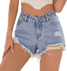 Womens Denim Shorts Stretchy Low Rise Solid Cute Vintage Jean Shorts with Pockets Raw Hem Slim Shorts Womens Shorts for Summer