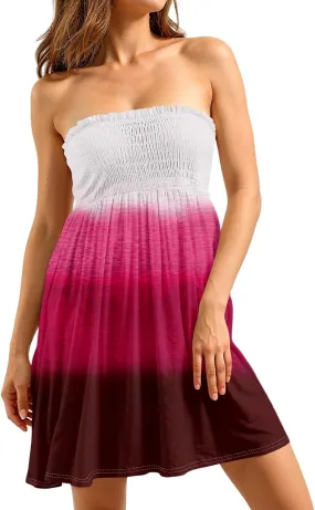 Womens Dresses Strapless Tube Smocked High Waist Gradient Print Elegant Party Casual Dress