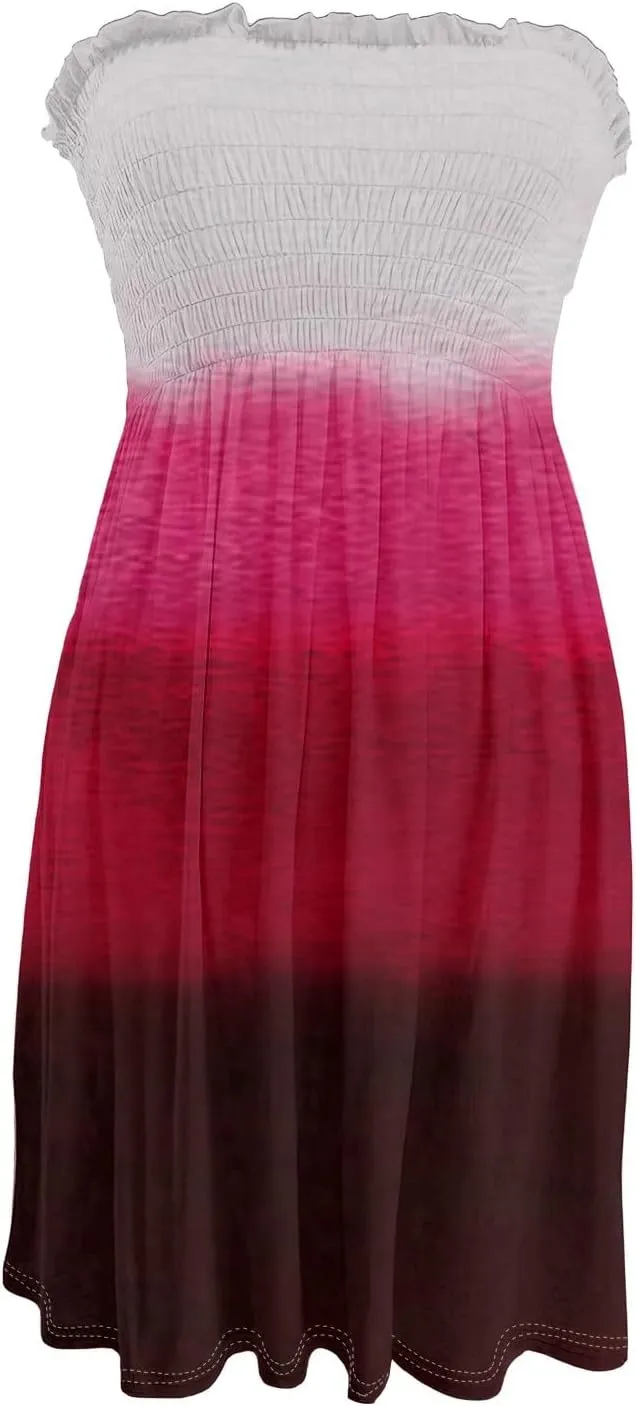 Womens Dresses Strapless Tube Smocked High Waist Gradient Print Elegant Party Casual Dress