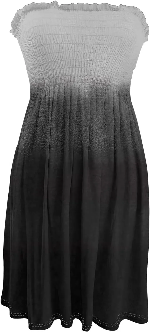 Womens Dresses Strapless Tube Smocked High Waist Gradient Print Elegant Party Casual Dress
