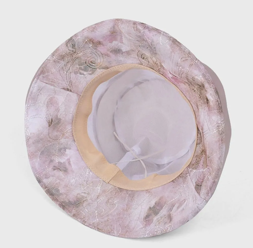Womens Flower Sun Hats Breathable Bucket Hats Elegant Ladies Fishing Hats Floppy Wide Brim Hat Sun Cap Summer Spring