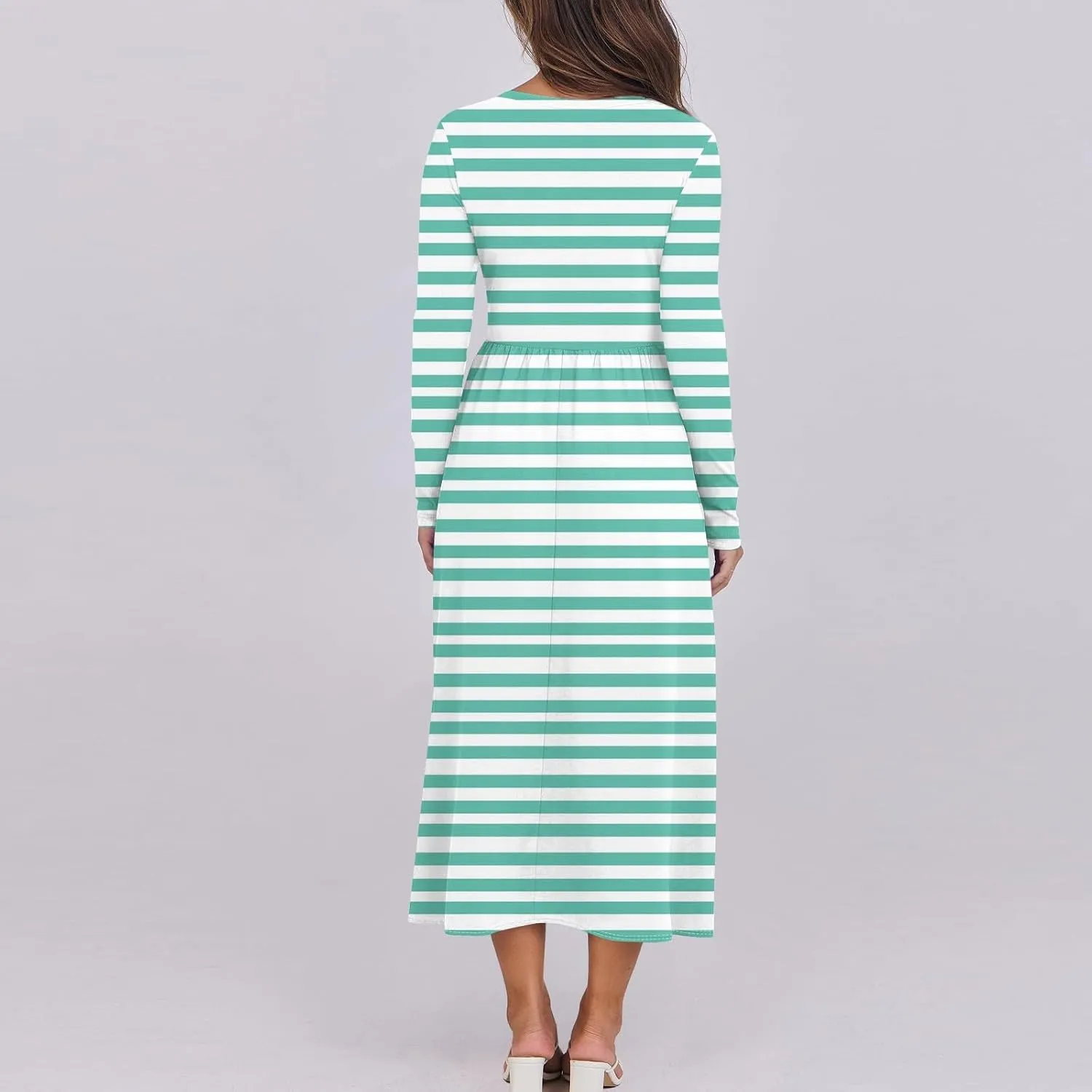 Womens Formal Long Sleeve Crewneck Maxi Dresses Vacation Casual Graphic Print Summer Dress