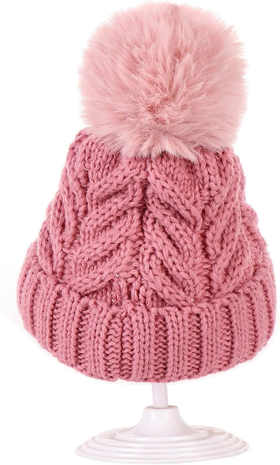Womens Girls Winter Sequin Beanie Hat with Faux Fur Pom Pom Knit Skull Cap Rhinestone Beanie Hat Fashion Outfits