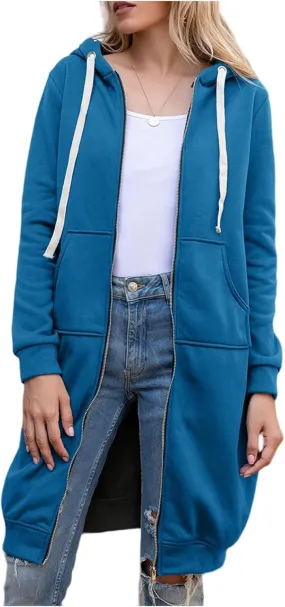 Womens Hoodies Casual Zip Up Hooded Jacket Oversized Drawstring Mid Length Sweatshirt with Pockets 2024 Fall